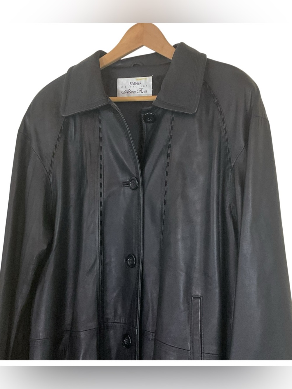 Alan Furs Leather Collection Full Length Black Leather Coat Elegant Vintage M